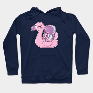 Funny Astronaut Chilling On Pink Flamingo Pool Float Hoodie